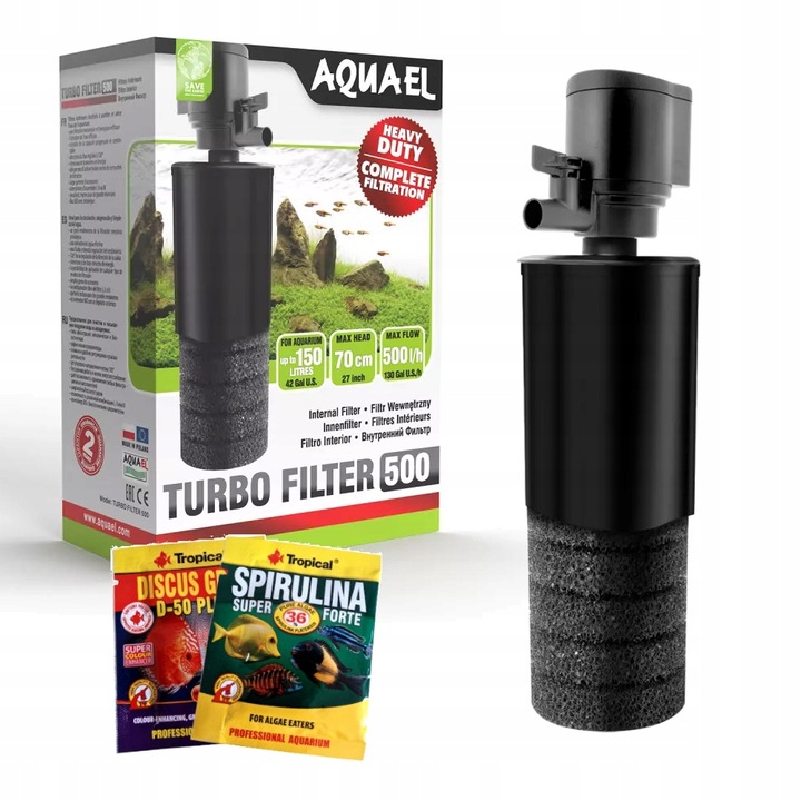 AQUAEL Turbo 500 Filtr Wewnętrzny Do Akwarium do 150L + GRATIS