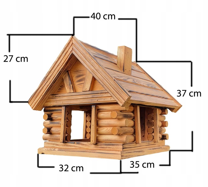 Drewniany solidny, duży karmnik dla ptaków, ozdoba ogrodu,