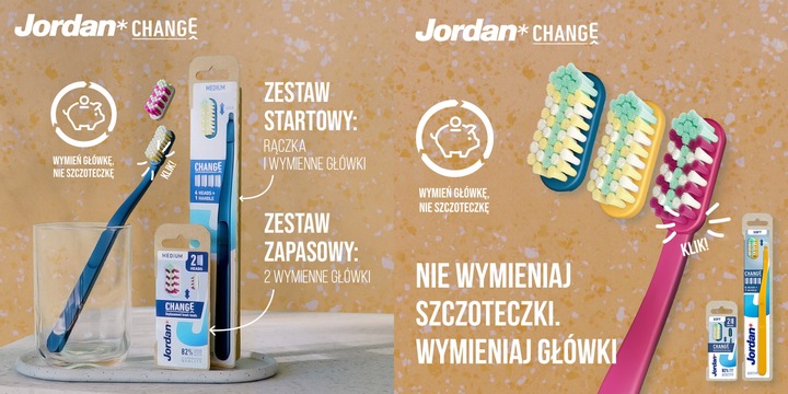 4x JORDAN CHANGE Wymienne KOŃCÓWKI główki do szczoteczek ŚREDNIA 2 szt.