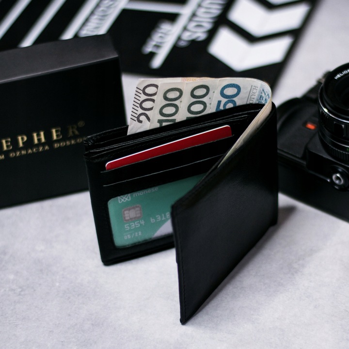 SEPHER Portfel Skórzany męski CZARNY piozomy SKÓRA