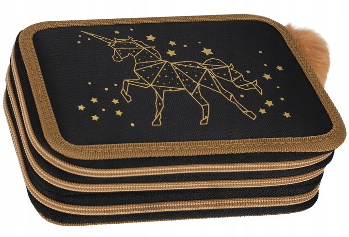 PIÓRNIK TRZYKOMOROWY Z WYPOSAŻENIEM DLA DZIEWCZYNKI ZŁOTY KOTEK JEDNOROŻEC