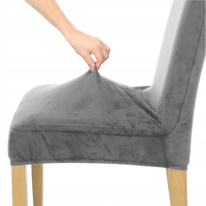 ZESTAW 4 SZT. POKROWIEC NA KRZESŁO SZARY WELUR ELASTYCZNY GRUBY POKROWCE