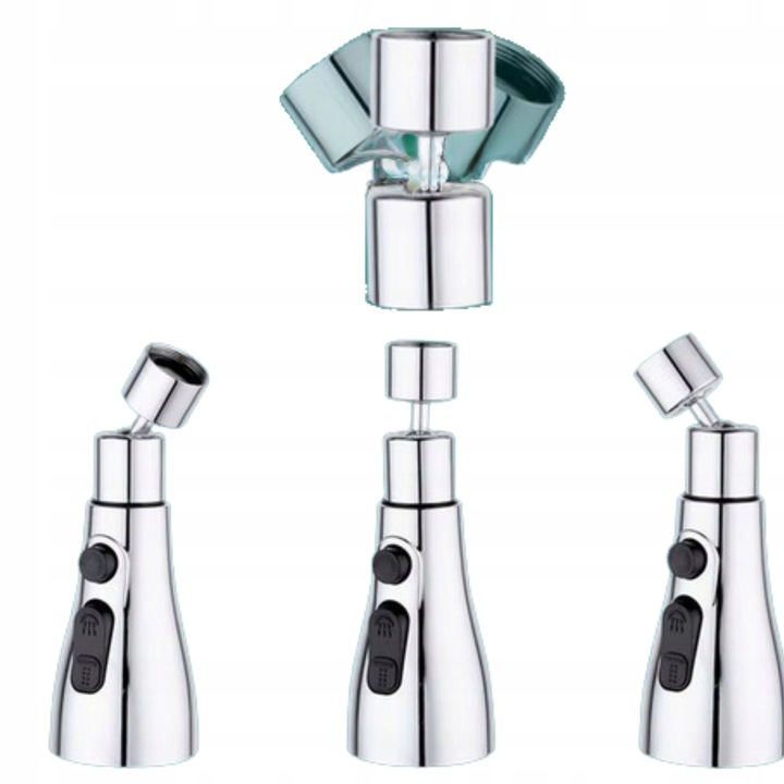 PRZEDŁUŻACZ KRANU KUCHENNEGO AERATOR ADAPTER PERLATOR 3 FUNKCJE 360 SREBRNY