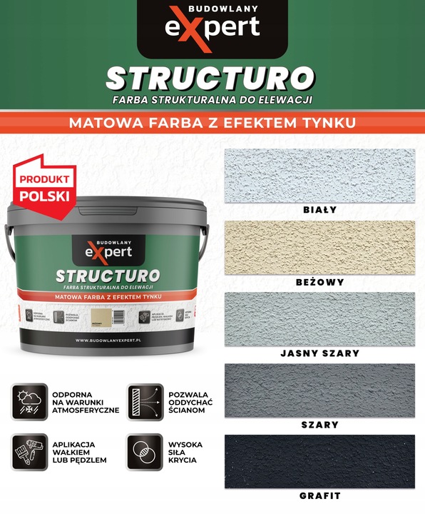 FARBA STRUKTURALNA ELEWACYJNA FASADOWA ZEWNĘTRZNA do malowania DO