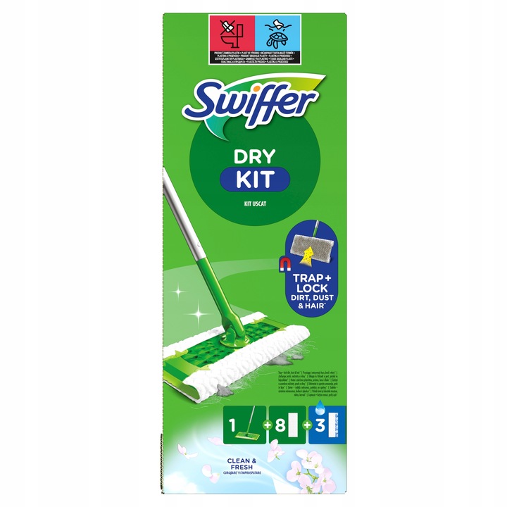 Swiffer Dry+Wet Kit Zestaw: mop, 8 suchych i 3 mokre chusteczki do kurzu