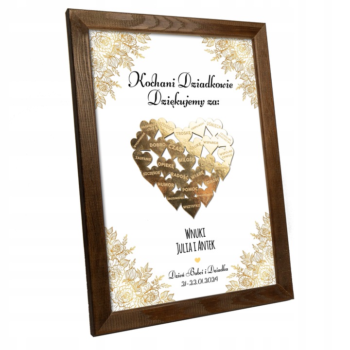PODZIĘKOWANIE PREZENT DLA DZIADKÓW NA DZIEŃ BABCI I DZIADKA RAMKA SERCE 3D