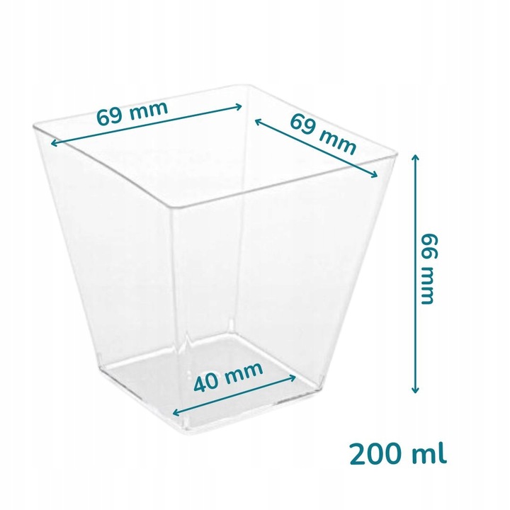 Pucharki plastikowe do deserów i przekąsek 200 ml kwadrat z pokrywką 50szt
