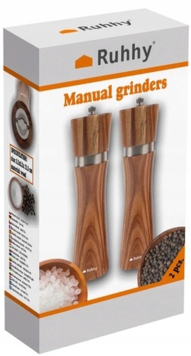 Młynek ręczny do soli i pieprzy DREWNIANY Ruhhy 2 sztuki