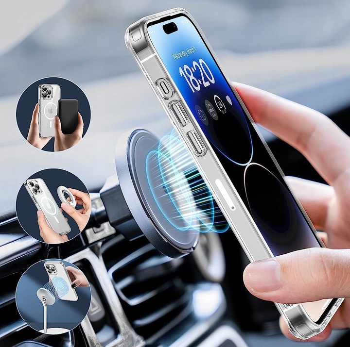 Etui Do iPhone 14 Pro +Szkło 9H WZMACNIANE 360° do MAGSAFE CLEAR CASE