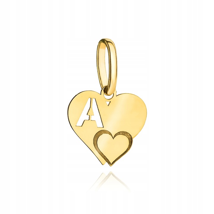 Złota zawieszka wisiorek literka A serce + grawer