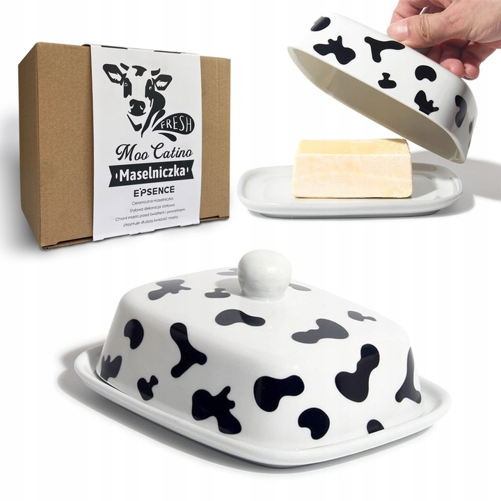 ŁACIATA BIAŁA MASELNICZKA CERAMICZNA POJEMNIK NA MASŁO Z POKRYWKĄ