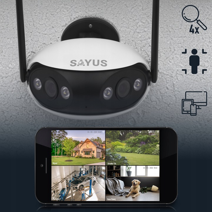 KAMERA ZEWNĘTRZNA 4MPx IP WiFI SZEROKOKĄTNA PANORAMICZNA 165° DWA OBIEKTYWY