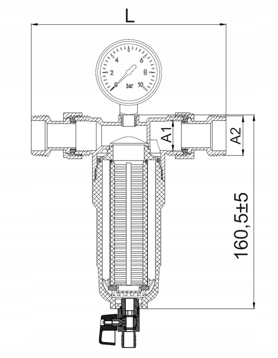 FILTR MECHANICZNY DO WODY SAMOCZYSZCZĄCY Z MANOMETREM DN25 1 CAL KOMPLET