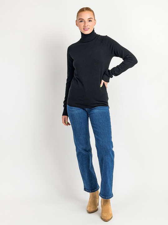 Golf Sweter Damski z Wiskozą Gładki Długi Rękaw Klasyczny Czarny L