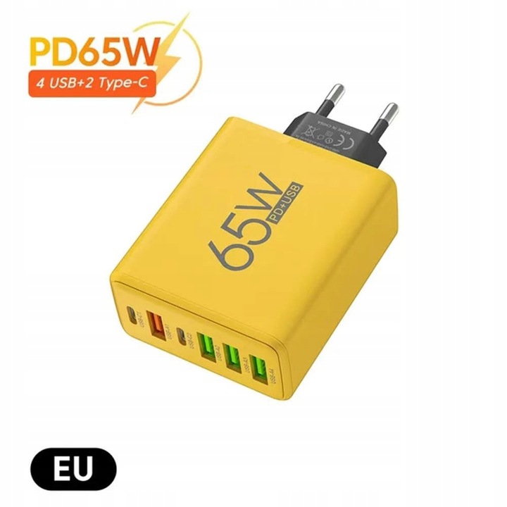 SZYBKA ŁADOWARKA SIECIOWA 6-PORTÓW 2X USB-C, 4xUSB-A 65W