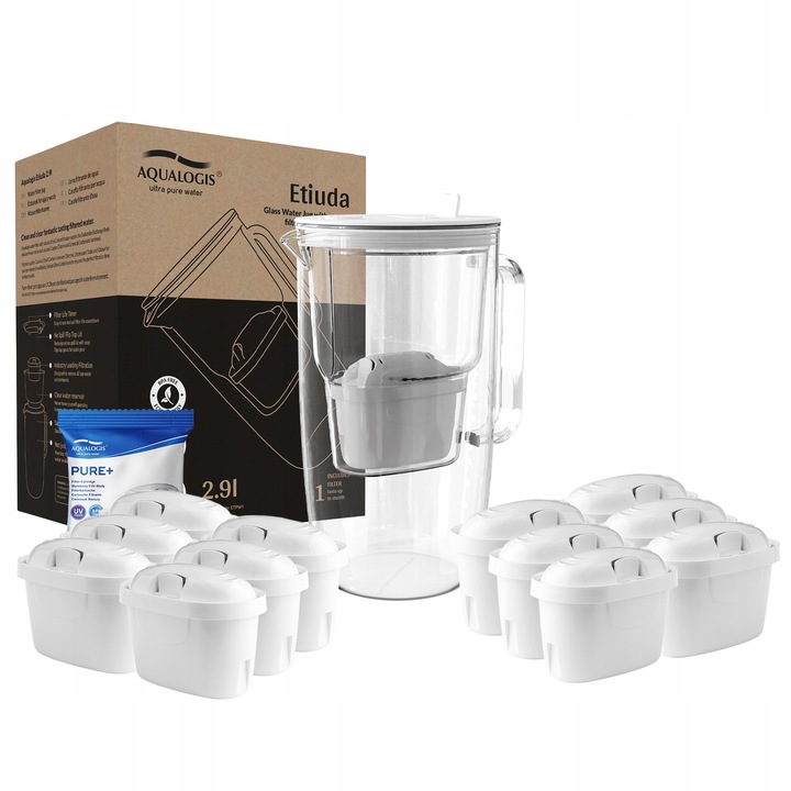 DZBANEK FILTRUJĄCY SZKLANY ETIUDA BIAŁY + 12 x WKŁADY PURE+ WYMIENNE