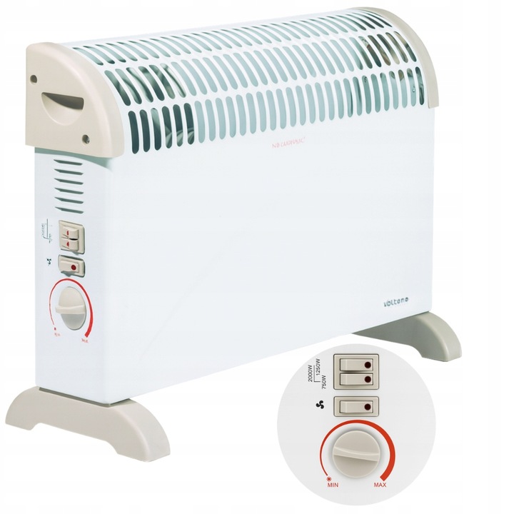 GRZEJNIK ELEKTRYCZNY KONWEKTOROWY TERMOSTAT 3 TRYBY 750W 1250W 2000W NAWIEW