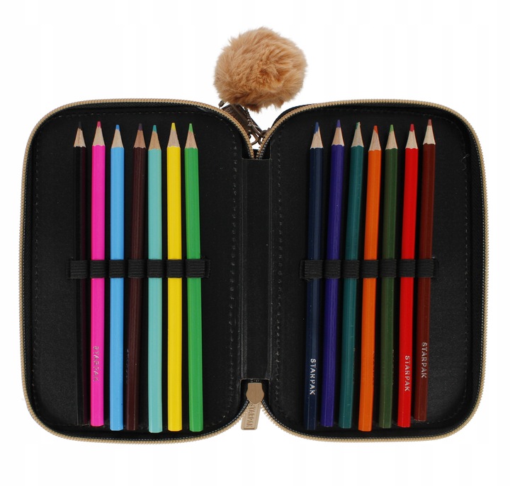 PIÓRNIK TRZYKOMOROWY Z WYPOSAŻENIEM DLA DZIEWCZYNKI ZŁOTY KOTEK JEDNOROŻEC