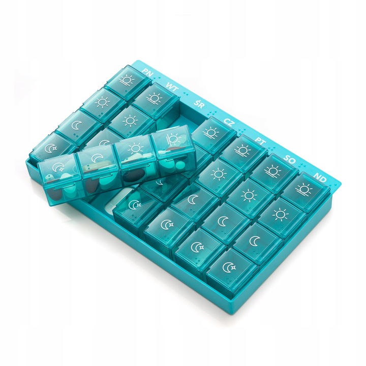 POJEMNIK ORGANIZER KASETKA PUDEŁKO NA LEKI 7 DNI 4 PORY VITAMMY PILLA 7x4