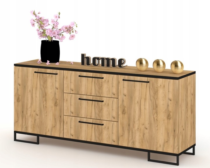 Komoda do salonu Szafka RTV z Szufladami Dąb Craft Złoty Czarna 150