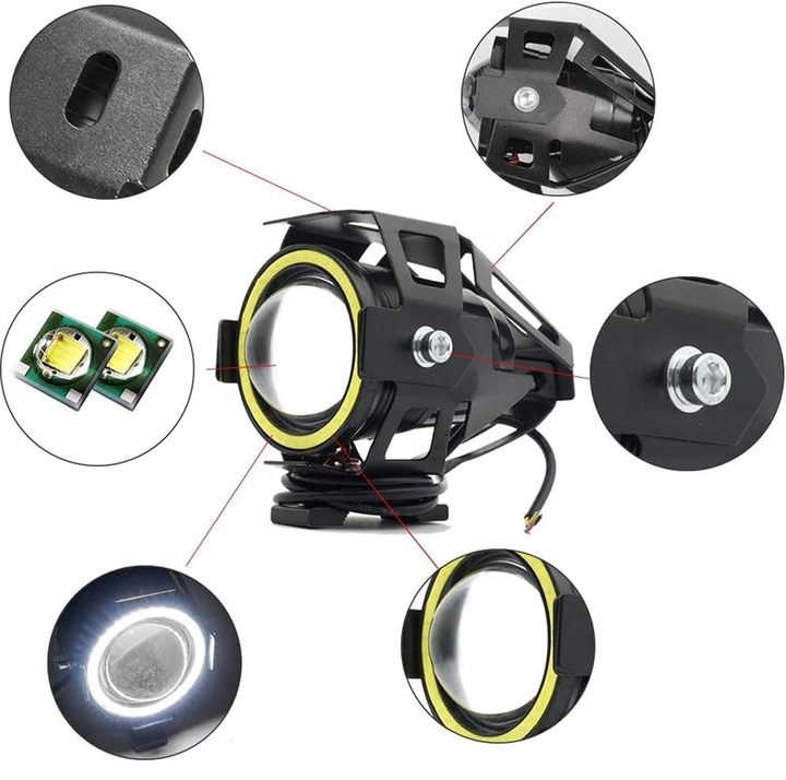 2x HALOGENY MOTOCYKLOWE LAMPY REFLEKTORY RING LED 3Ccc