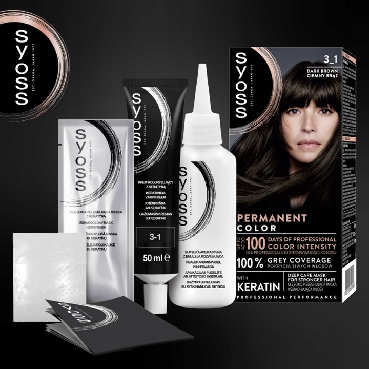 Syoss Farba do Włosów Trwała Permanent Color 3-1 Ciemny brąz 2 szt.