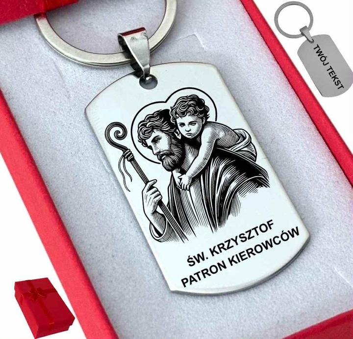 Prezent dla kierowcy, Brelok, breloczek, Święty Krzysztof GRAWER