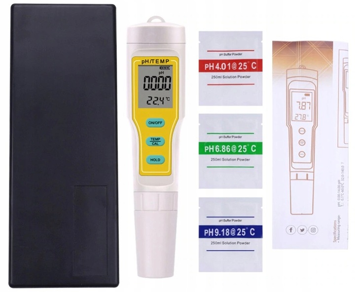 Miernik pH metr tester bufory wody ATC temperatura akwarium kompensacja