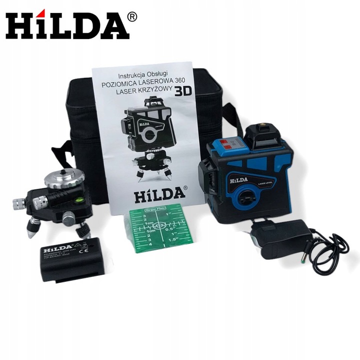 HILDA POZIOMICA 3D 12 LINII LASER KRZYŻOWY SAMOPOZIOMUJĄCY NIWELATOR TARCZA