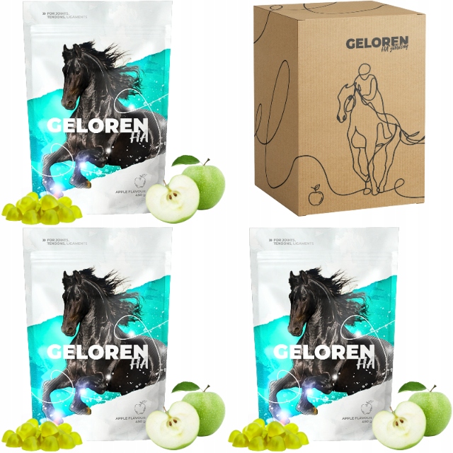 Geloren Horse HA jabłkowy dla koni żelki kolagen 3 x (60szt, 450g)