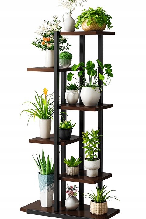 KWIETNIK METALOWY PIĘTROWY STOJĄCY STOJAK LOFT PÓŁKI NA KWIATY DĄB WYSOKI