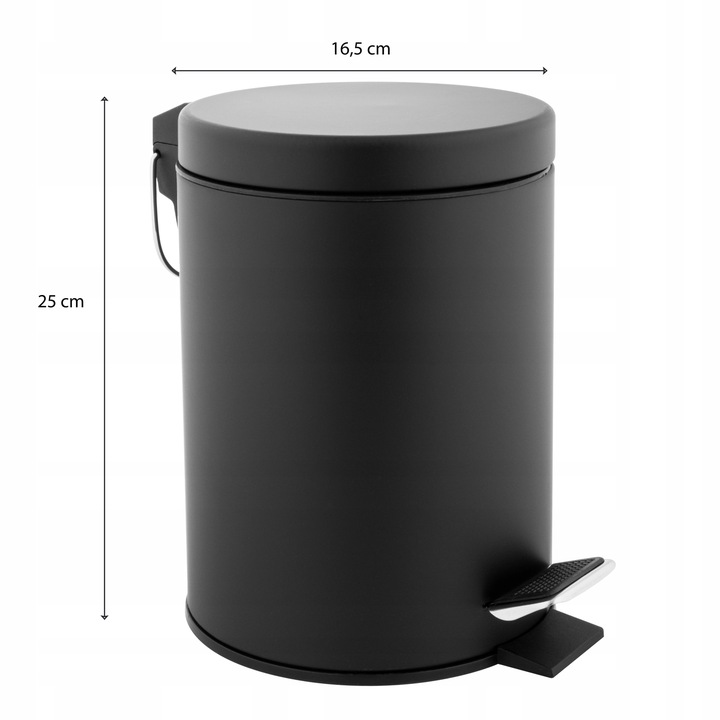 Kosz na śmieci Z PEDAŁEM OTWIERANIA do łazienki toalety WC czarny mat 3l