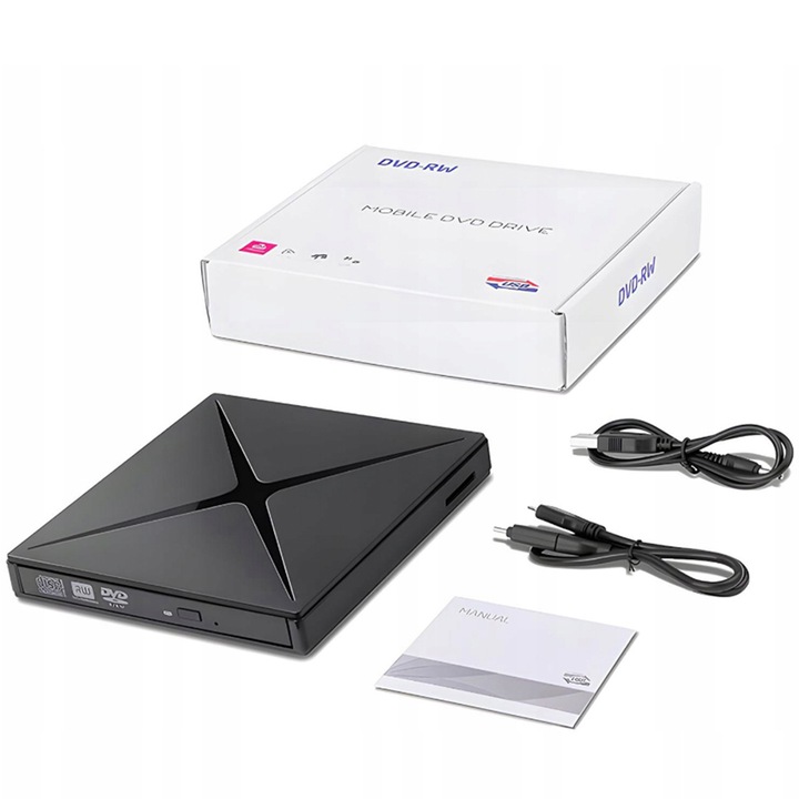 PRZENOŚNY NAPĘD ZEWNĘTRZNY CD DVD NAGRYWARKA DVD USB CZARNY CZYTNIK KART SD
