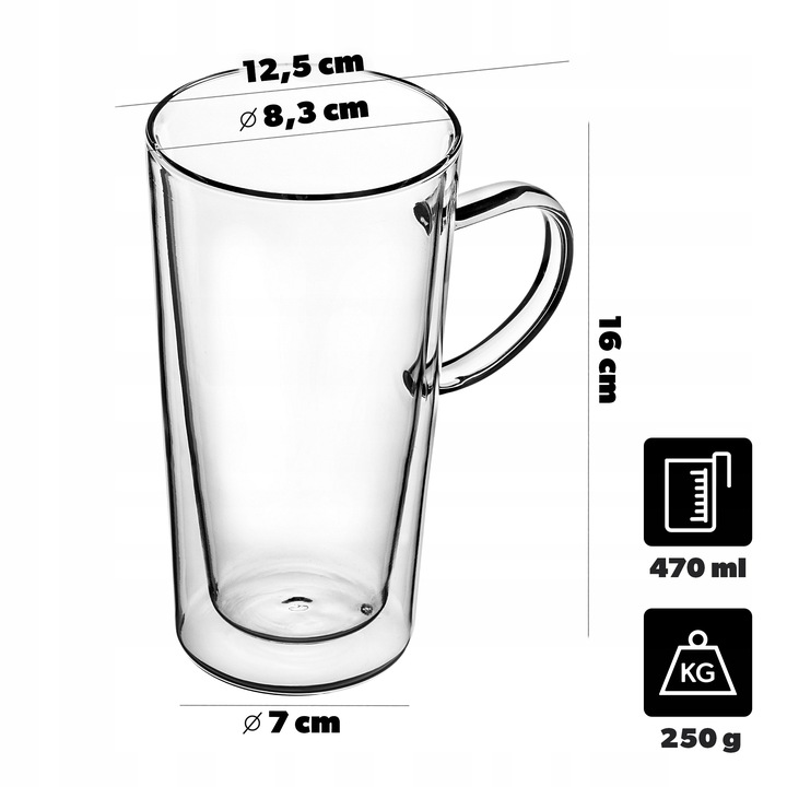 2x SZKLANKI DO KAWY HERBATY LATTE 470ml TERMICZNE Z PODWÓJNĄ ŚCIANKĄ DUŻE