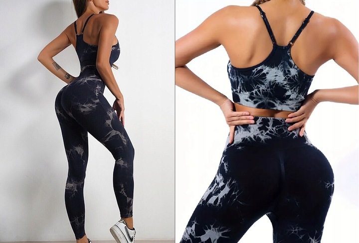 LEGGINSY SPORTOWE CZARNE DAMSKIE PUSH UP KOMPLET Stanik i Leginsy Top GYM L