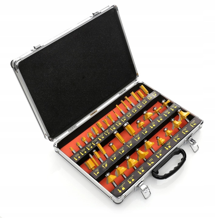 FREZY DO DREWNA 8mm KSZTAŁTOWE 35el TWARDE OSTRE ZESTAW W WALIZCE FREZ