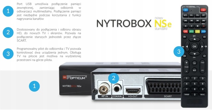 TUNER DEKODER TV NAZIEMNEJ DVB-T2/C H.265 HEVC OPTICUM NYTROBOX