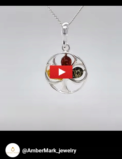 Wisiorek srebrny z bursztynem ORYGINALNA ZAWIESZKA ze srebra FILM DRZEWKO