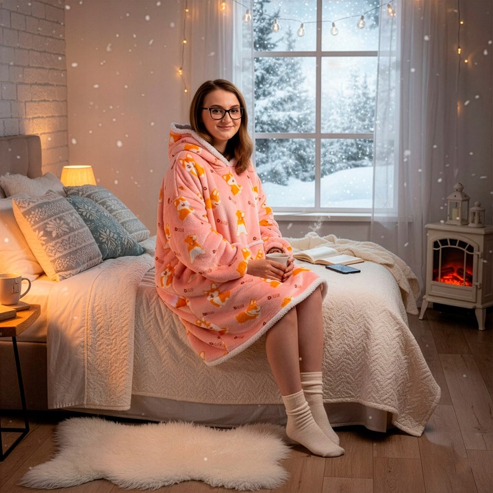 CIEPŁA BLUZA OVERSIZE 2W1 DŁUGA KOCOBLUZA KOCOSZLAFROK CIEPŁY KOC