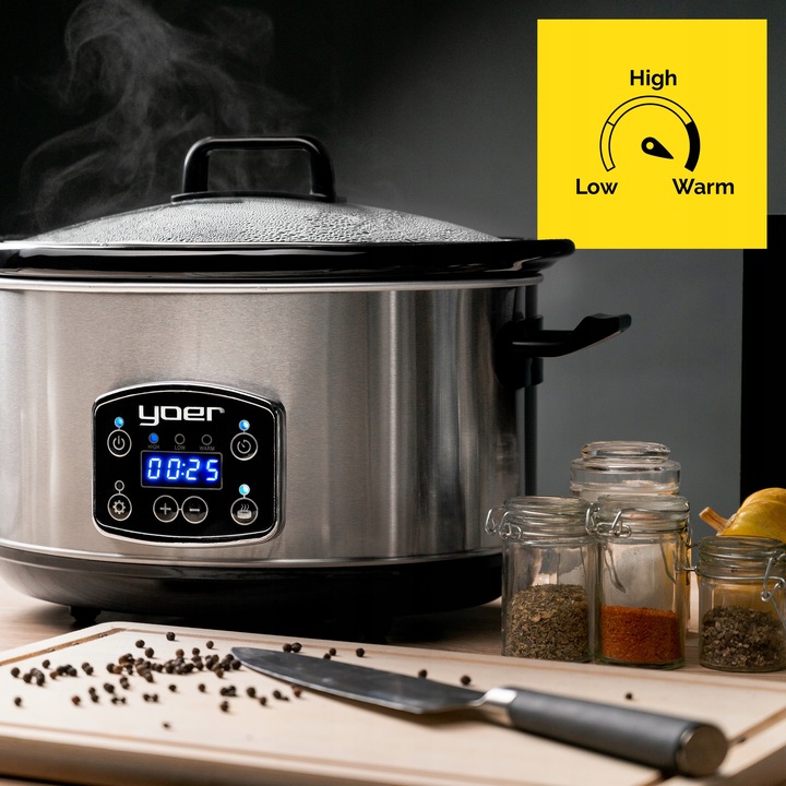 Wolnowar Garnek ceramiczny Slow Cooker Yoer INOX LCD 280W 4,5L