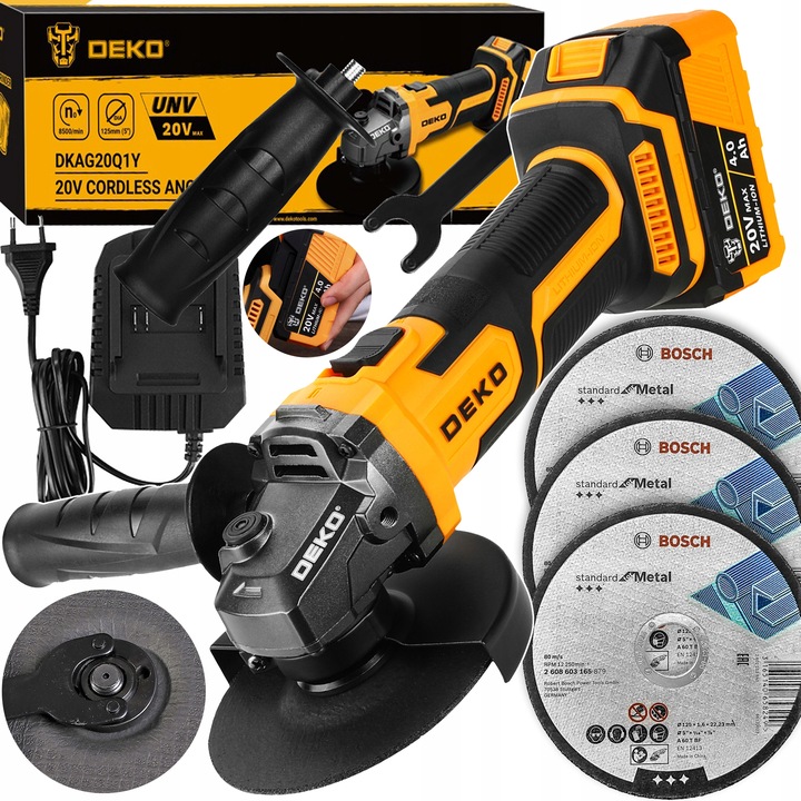 SZLIFIERKA KĄTOWA AKUMULATOROWA KĄTÓWKA AKUMULATOR DEKO + 3 TARCZE
