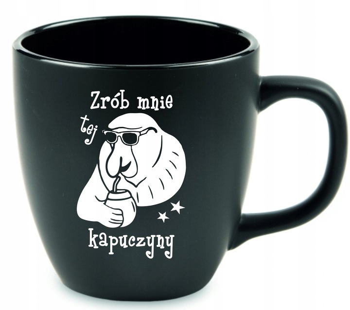 B.DUŻY KUBEK CZARNY MATOWY Z WŁASNYM NADRUKIEM DO KAWY NA PREZENT