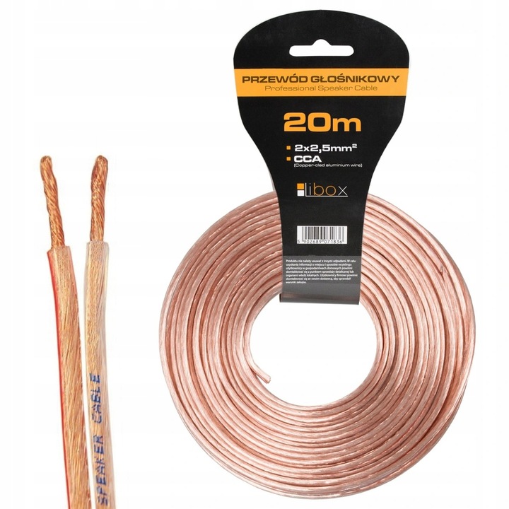 KABEL PRZEWÓD GŁOŚNIKOWY GRUBY DWUŻYŁOWY CAR-AUDIO 2 x 2,5 mm 20 m