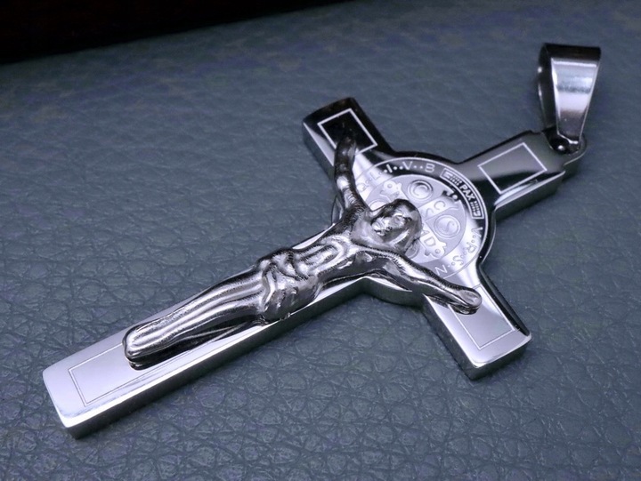 GRUBY SREBRNY ŁAŃCUSZEK Z KRZYŻYKIEM 316L PREMIUM