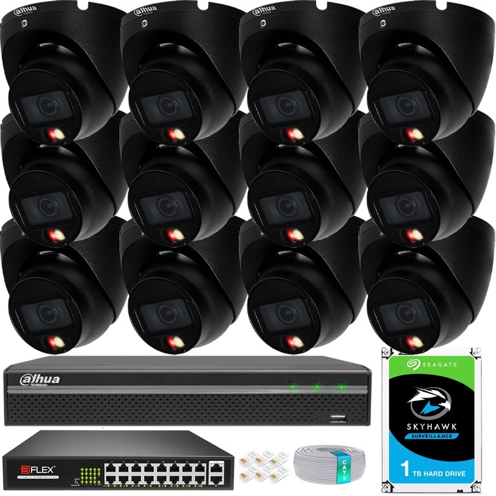 Zestaw Monitoringu DAHUA 12 Kamer 6MPx 3K+ PoE Full Kolor Aplikacja mobilna