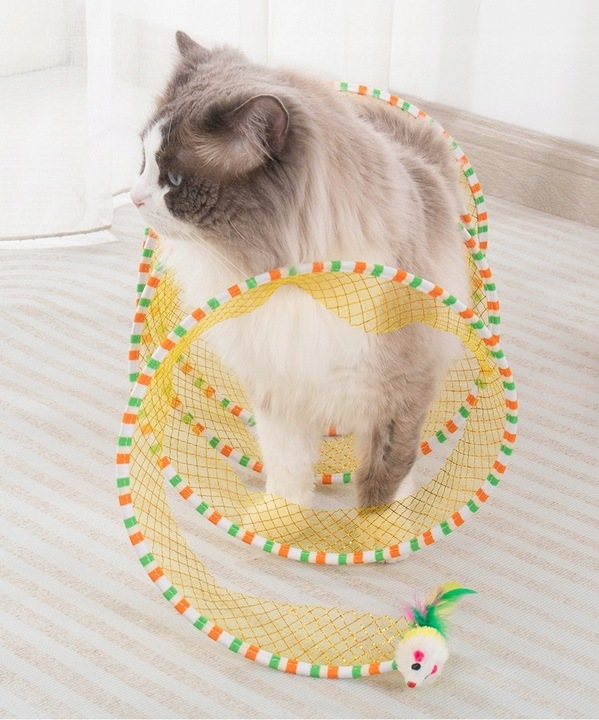 TUNEL DLA KOTA ZABAWKA SPRĘŻYNKA MYSZKA PIÓRKA 2w1