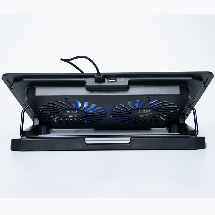 PODSTAWKA CHŁODZĄCA POD LAPTOPA 15,6" CZARNA REGULOWANA PODKŁADKA LED Z USB