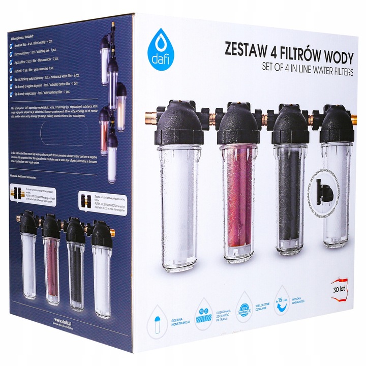 ZESTAW filtrów Dafi wstępnych: 2x polipropylenowy + jonowymienny +