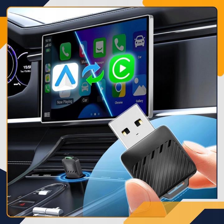 Mini Bezprzewodowy Adapter 2w1 CarPlay Android Auto WiFi Bluetooth