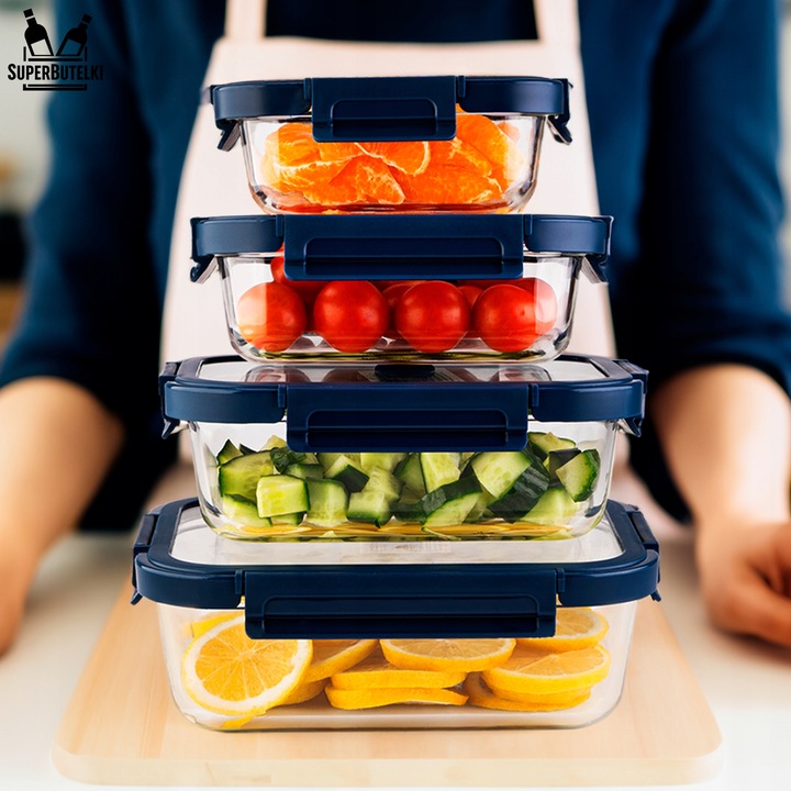 4x POJEMNIKI PRÓŻNIOWE NA ŻYWNOŚĆ DO ŻYWNOŚCI SZKLANY ZE SZKLANĄ